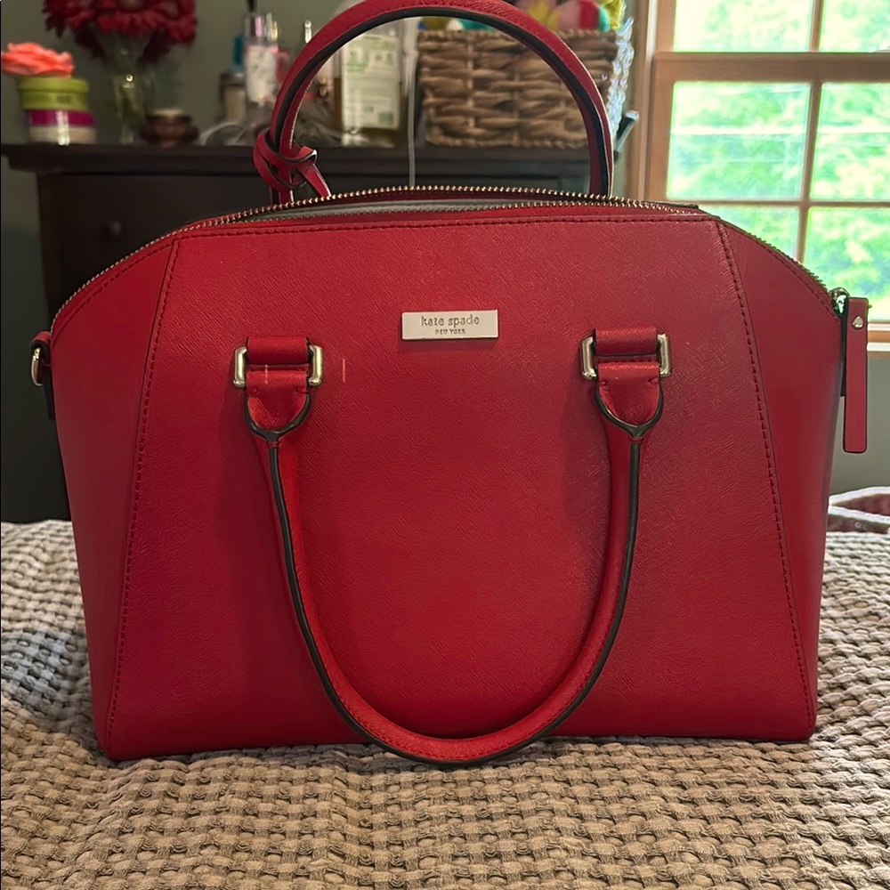 Kate Spade Red Satchel Bag with Gold Accents